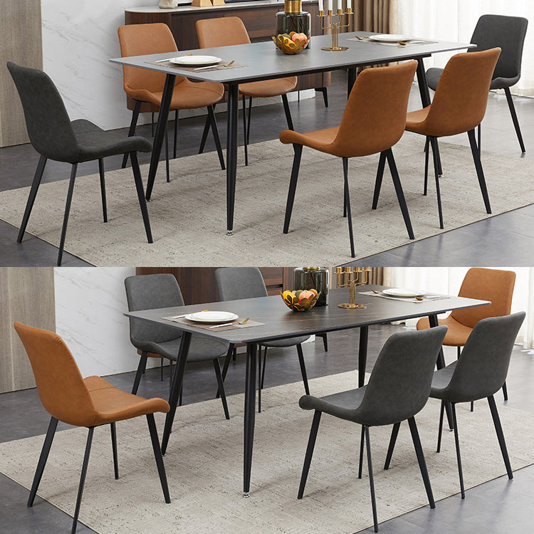 Modern de mesa de comedor negro de piedra sinterizada con mesa rectangular y 4 patas base de comedor para el hogar