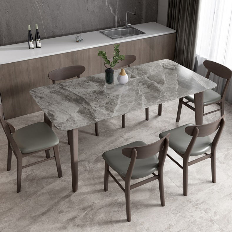 Modern Style Sintered Stone Dining Table with Grey Table and 4 Solid Wood Legs Base for Home Use