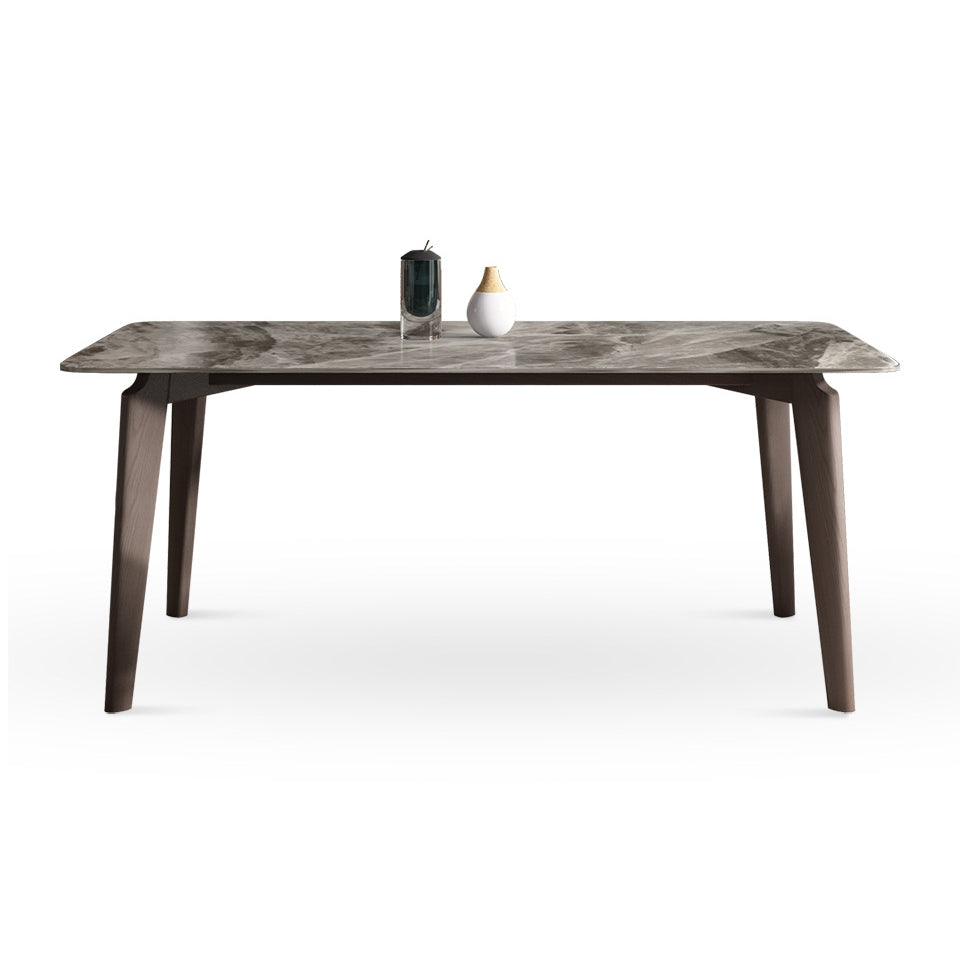 Modern Style Sintered Stone Dining Table with Grey Table and 4 Solid Wood Legs Base for Home Use