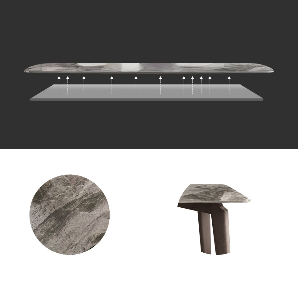 Modern Style Sintered Stone Dining Table with Grey Table and 4 Solid Wood Legs Base for Home Use