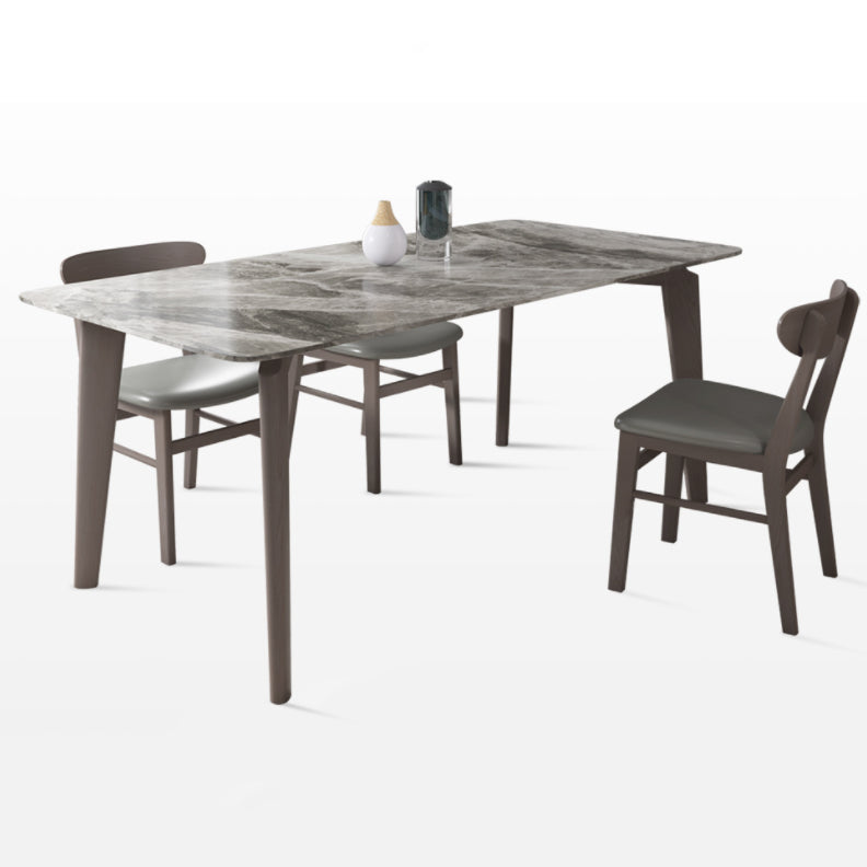 Modern Style Sintered Stone Dining Table with Grey Table and 4 Solid Wood Legs Base for Home Use