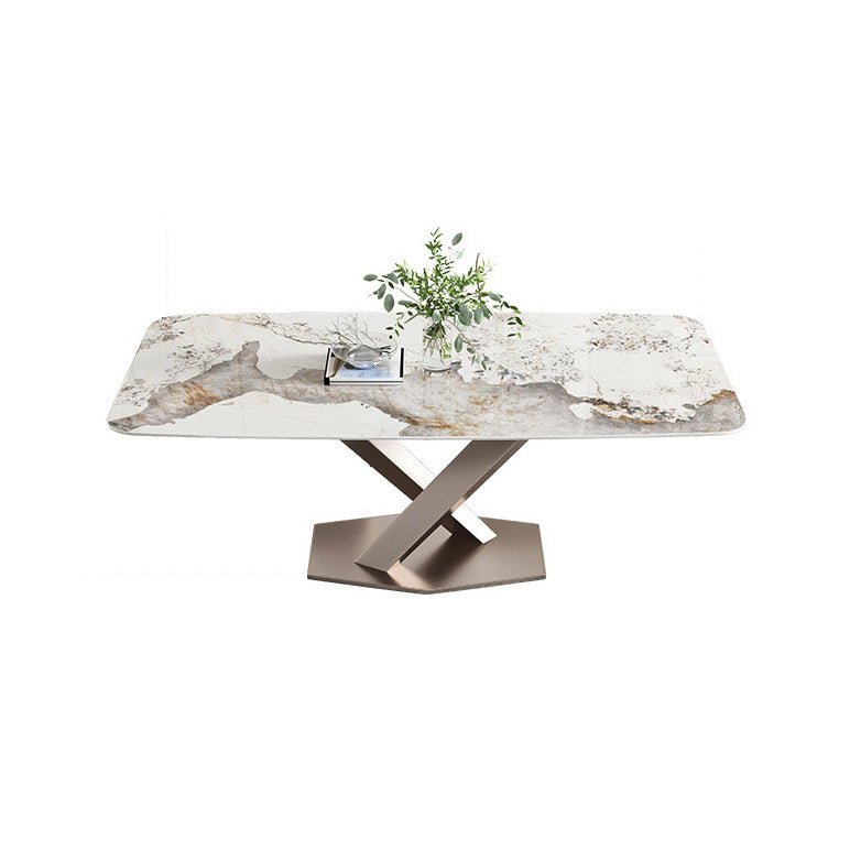 Modern Kitchen Dining Room Set with  Sintered Stone Top and Gold Base Dining Furniture Set