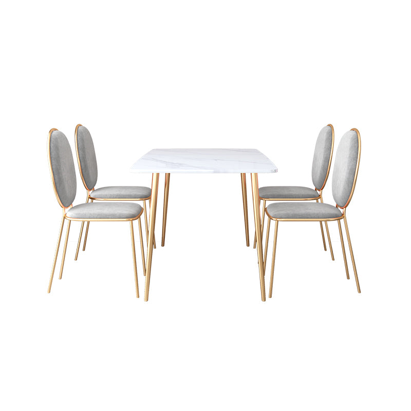 Ensemble de table à manger en pierre fritté de style scandinave avec table rectangle et jeux de restauration en or
