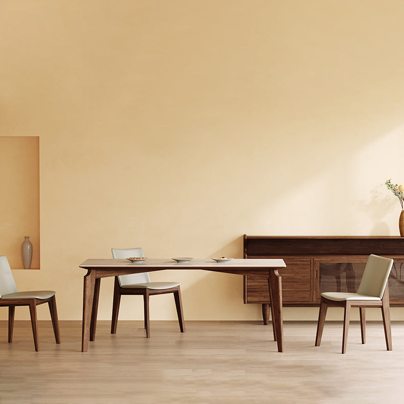 Moderner Stil gesinterte Stein Esstisch mit Rechteckform Tisch und 4 feste Holzbeine Grundlage