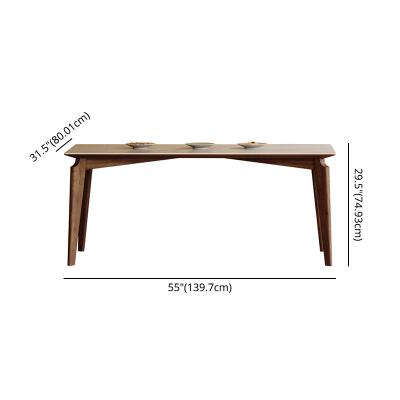 Modern Style Sintered Stone Dining Table with Rectangle Shape Table and 4 Solid Wood Legs Base