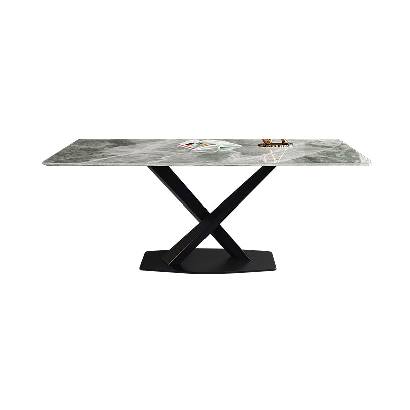 Modern Sintered Stone Gray Dining Table Set with Rectangle Table and Metal Base Formal Dining Set