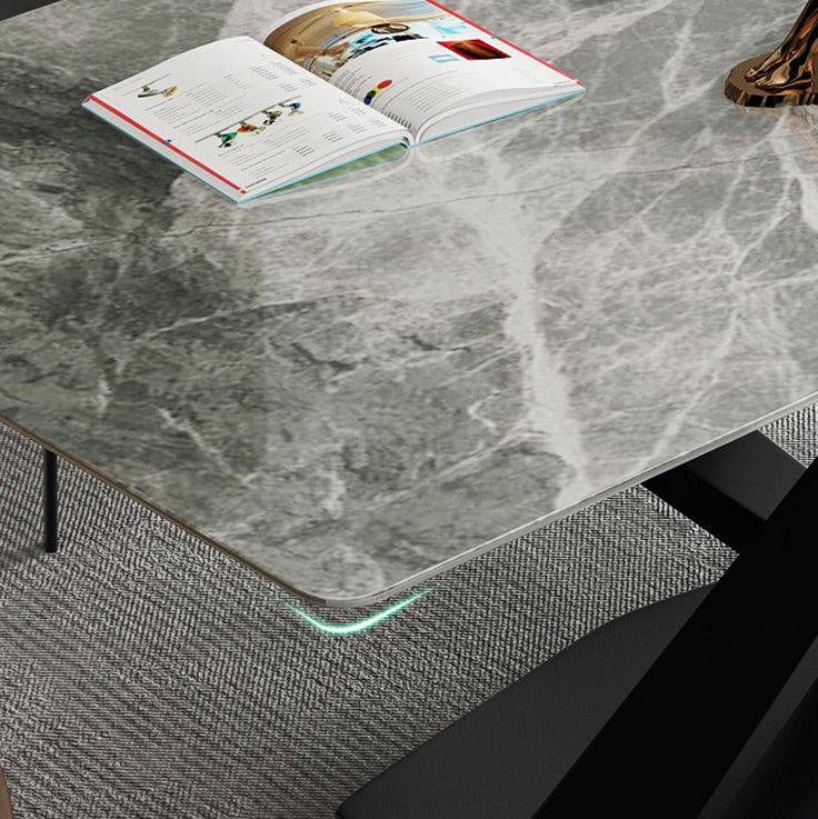 Modern Sintered Stone Gray Dining Table Set with Rectangle Table and Metal Base Formal Dining Set