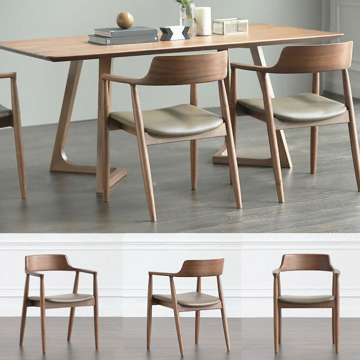 Modern Style Solid Wood Dining Set with Rectangle Shape Table and Double Pedestal Base for Home Use