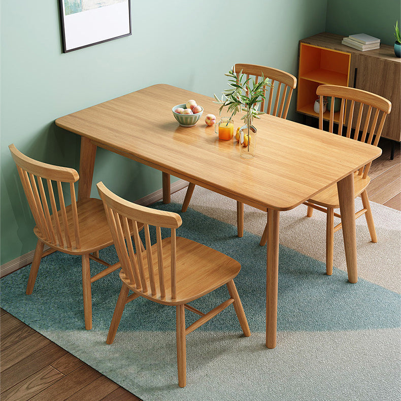 Modern Style Solid Wood Dining Set with Rectangle Shape Table and 4 Legs Base