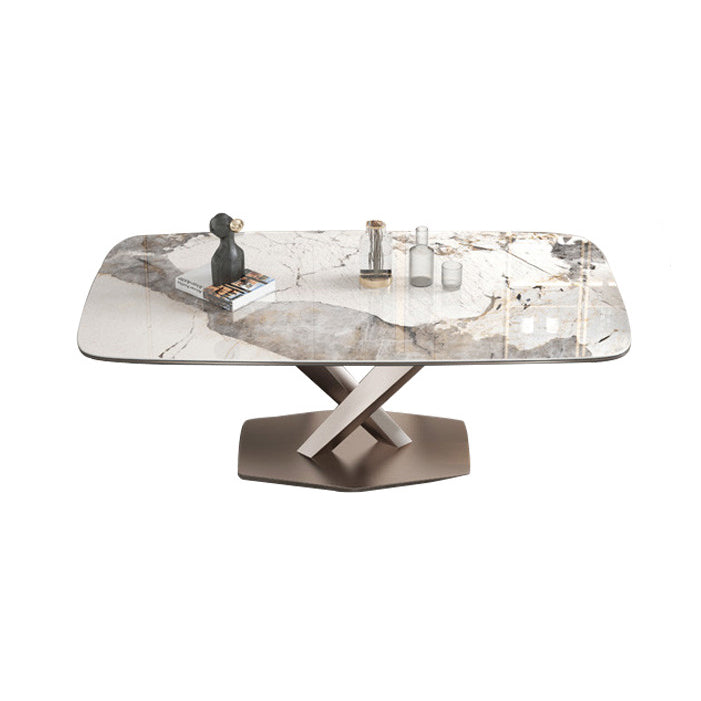 Modern Sintered Stone Dining Room Set with Rectangle Table and Metal Base Home Dining Set