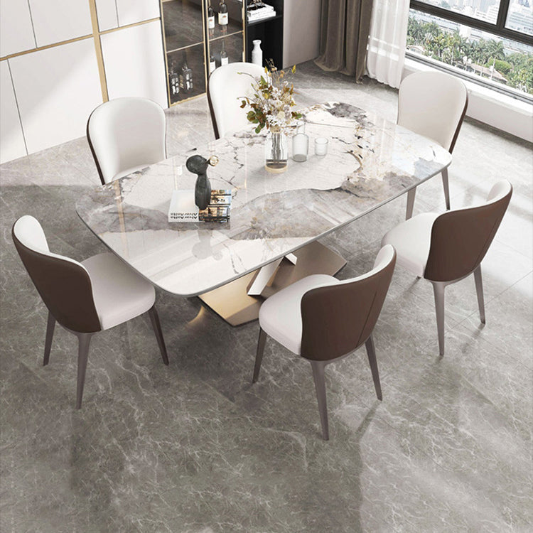 Modern Sintered Stone Dining Room Set with Rectangle Table and Metal Base Home Dining Set
