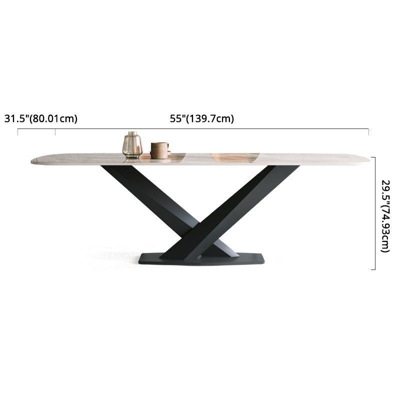 Juego de comedor de piedra sinterizada minimalista con top rectángulo y juego de mesa de base de base negra