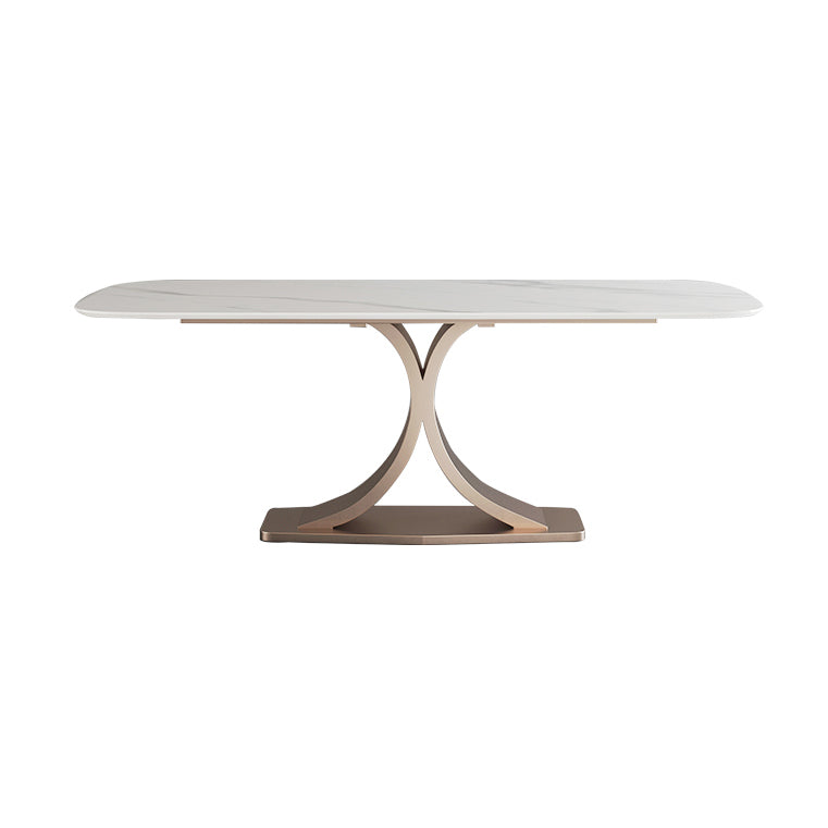 Modern Sintered Stone Dining Room Set with Rectangle Top and Pedestal Base Dining Furniture