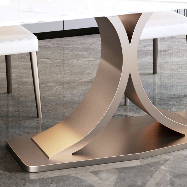 Modern Sintered Stone Dining Room Set with Rectangle Top and Pedestal Base Dining Furniture