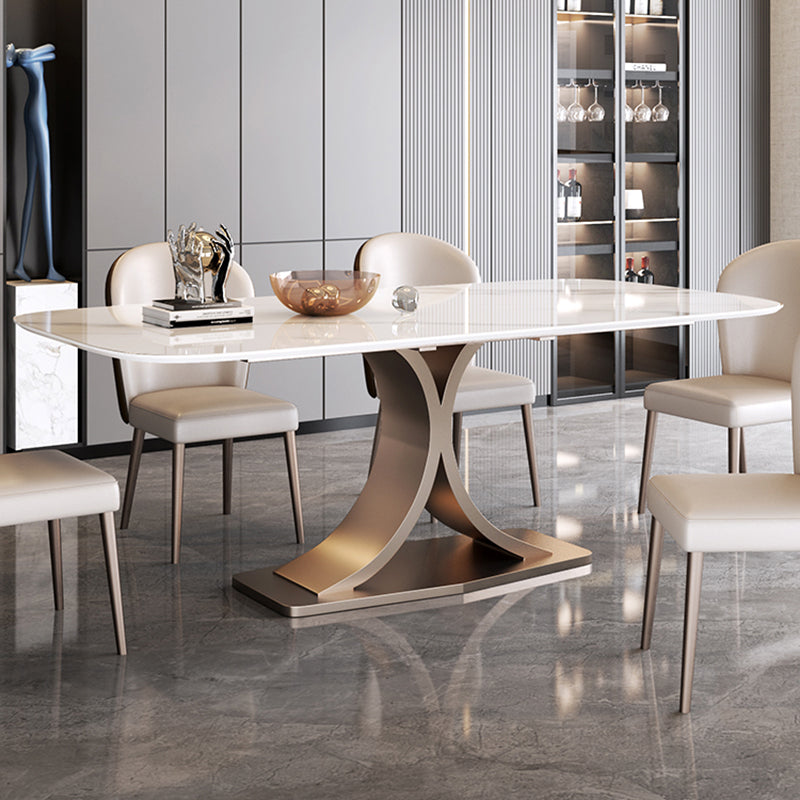 Modern Sintered Stone Dining Room Set with Rectangle Top and Pedestal Base Dining Furniture