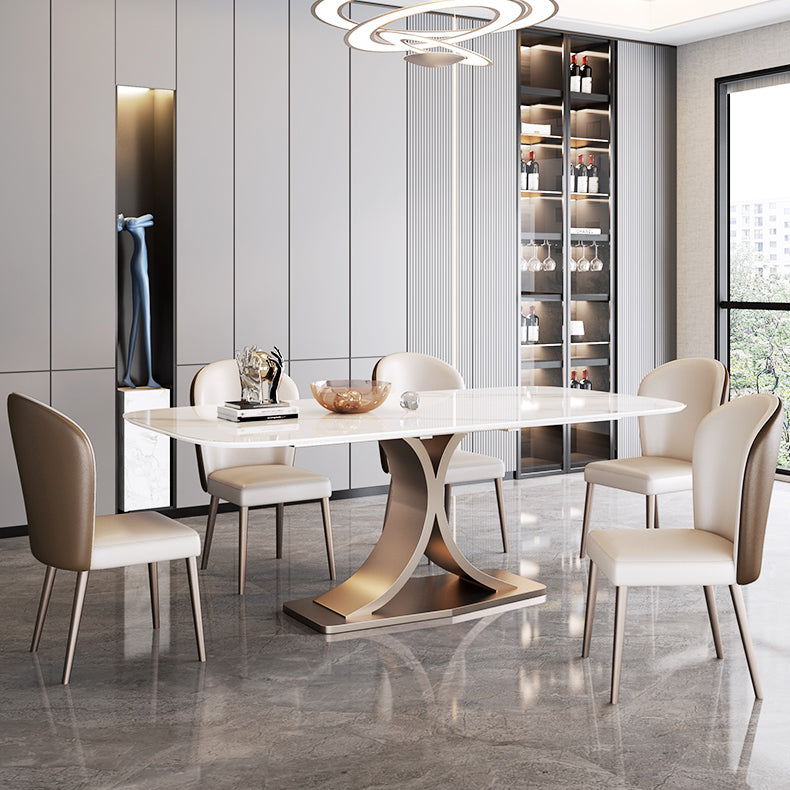 Modern Sintered Stone Dining Room Set with Rectangle Top and Pedestal Base Dining Furniture