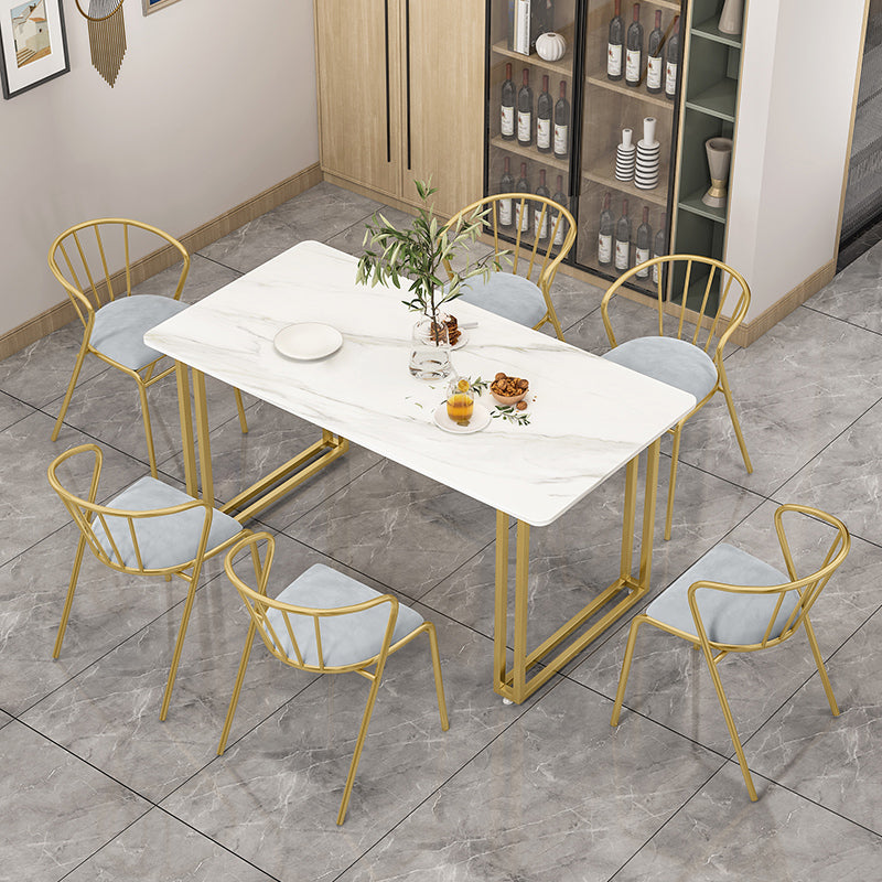 Glam Sintered Stone Dining Room Set Standard Height with Double Pedestal Base Dining Furniture