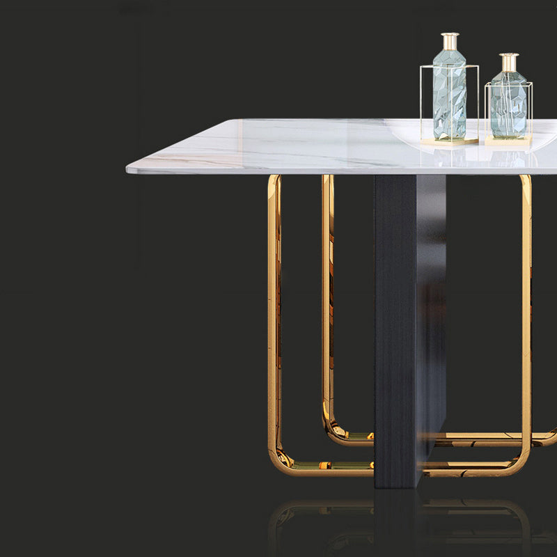 Modern Sintered Stone Dining Room Set with Rectangle Table and Metal Base Home Dining Set