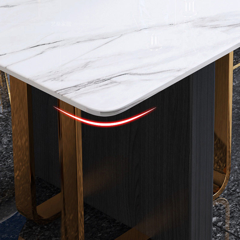 Modern Sintered Stone Dining Room Set with Rectangle Table and Metal Base Home Dining Set