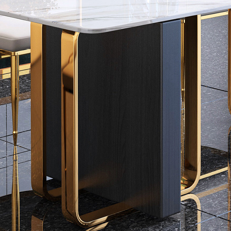 Modern Sintered Stone Dining Room Set with Rectangle Table and Metal Base Home Dining Set