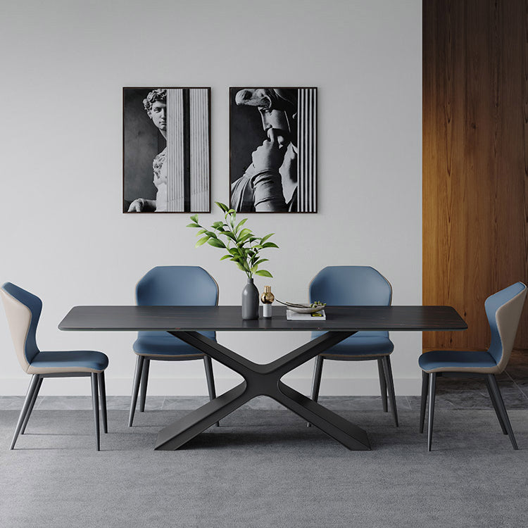 Minimalist Sintered Stone Dining Room Set Standard Height with Black Base Dining Set