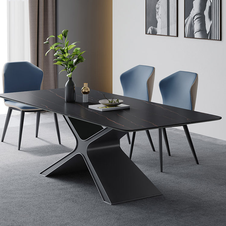 Minimalist Sintered Stone Dining Room Set Standard Height with Black Base Dining Set