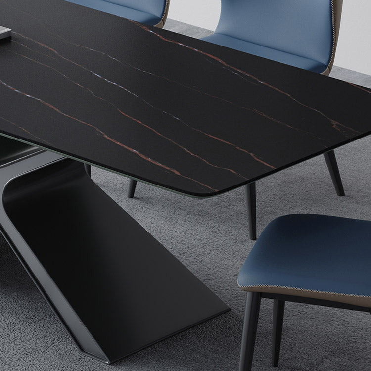 Minimalist Sintered Stone Dining Room Set Standard Height with Black Base Dining Set