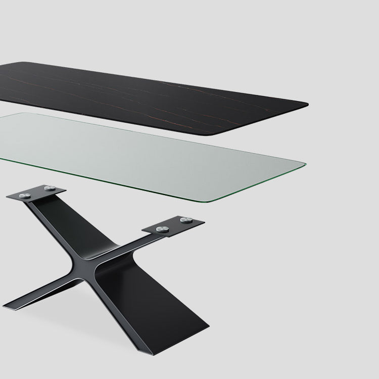 Minimalist Sintered Stone Dining Room Set Standard Height with Black Base Dining Set