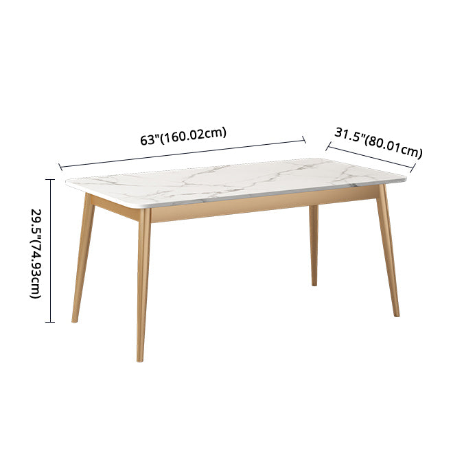 Minimalist White Rectangle Shape Dining Set Sintered Stone Top Dining Set with 4 Legs Table