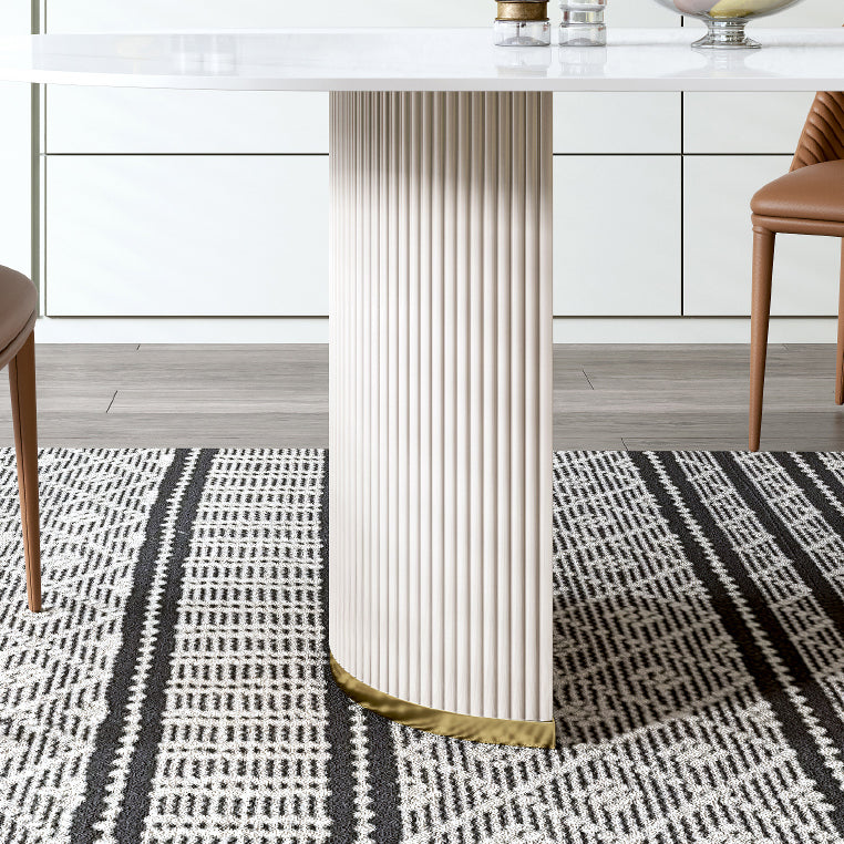 Minimalist White Standard Dining Set Rectangular Kitchen Dining Set with Double Pedestal Base