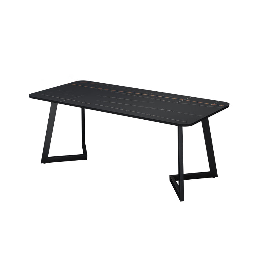 Modern Style Sintered Stone Dining Set with Rectangle Shape Table and Double Pedestal Base