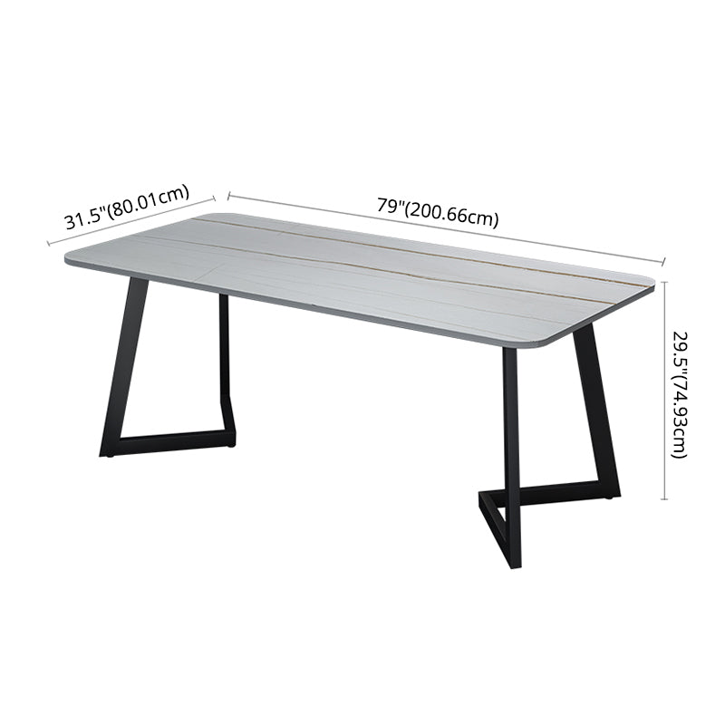 Modern Style Sintered Stone Dining Set with Rectangle Shape Table and Double Pedestal Base