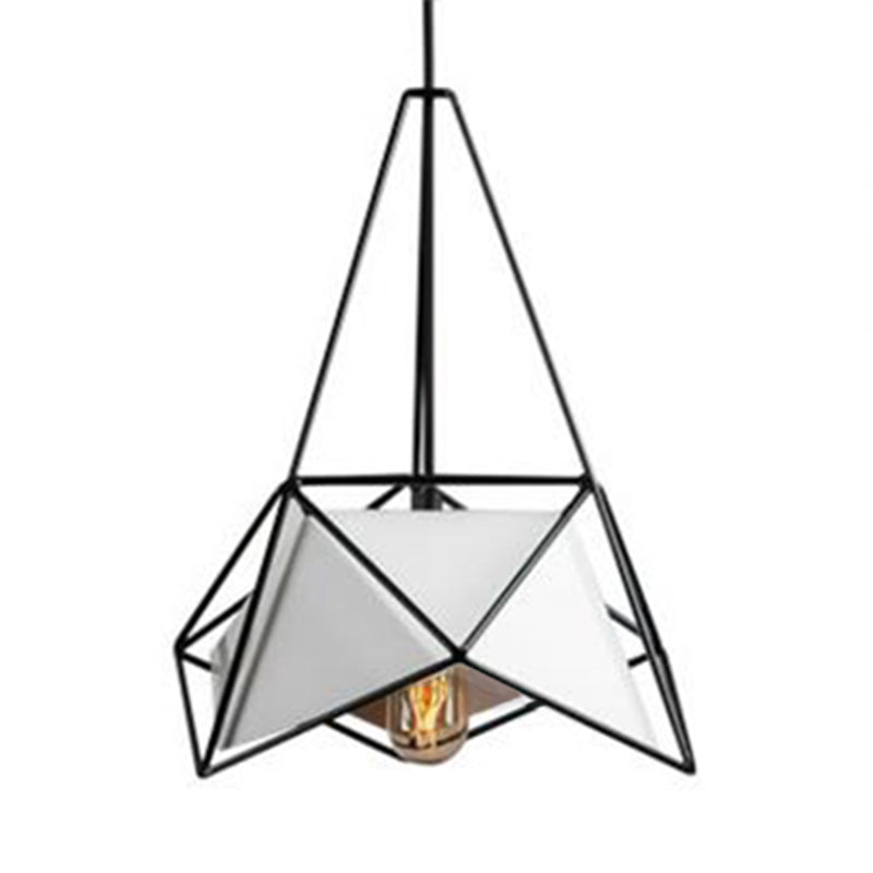 Zeitgenössische Polygon Hanging Lampe mit Drahtkäfig Schatten Metall 1 Leichter Esszimmer Anhänger Licht in Schwarz/Weiß/Schwarz Gold