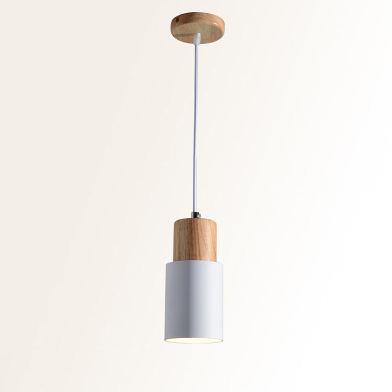 Macaron minimaliste moderne Lampe suspendue en bois de la lampe cylindrique avec une teinte en aluminium