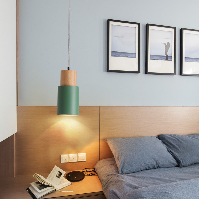 Macaron minimaliste moderne Lampe suspendue en bois de la lampe cylindrique avec une teinte en aluminium