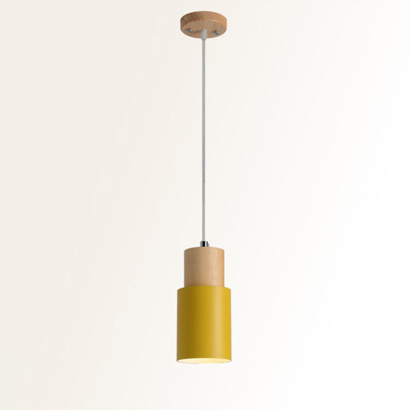 Macaron minimaliste moderne Lampe suspendue en bois de la lampe cylindrique avec une teinte en aluminium