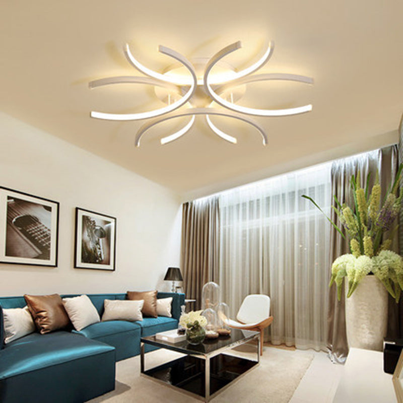 Acrylic White LED Ceiling Light in Modern Concise Style Lacquered Aluminium Linear Semi Flush Mount
