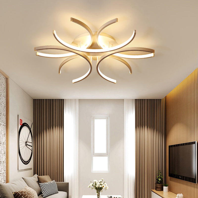 Acrylic White LED Ceiling Light in Modern Concise Style Lacquered Aluminium Linear Semi Flush Mount