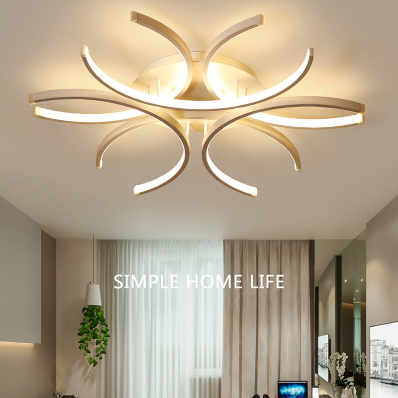 Acrylic White LED Ceiling Light in Modern Concise Style Lacquered Aluminium Linear Semi Flush Mount