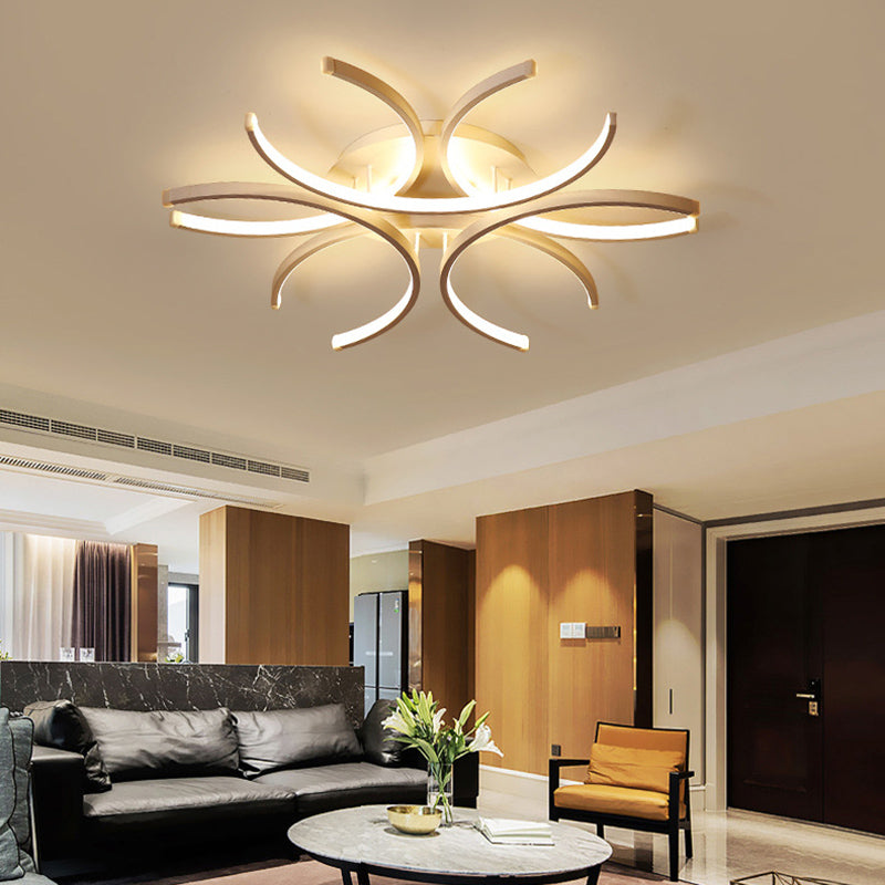 Acrylic White LED Ceiling Light in Modern Concise Style Lacquered Aluminium Linear Semi Flush Mount