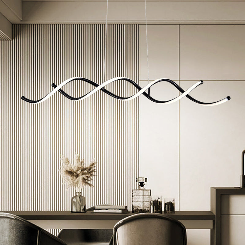 Silicone Black LED Island Light in Modern Simplicity Aluminium Linear Pendant Light for Dining Room