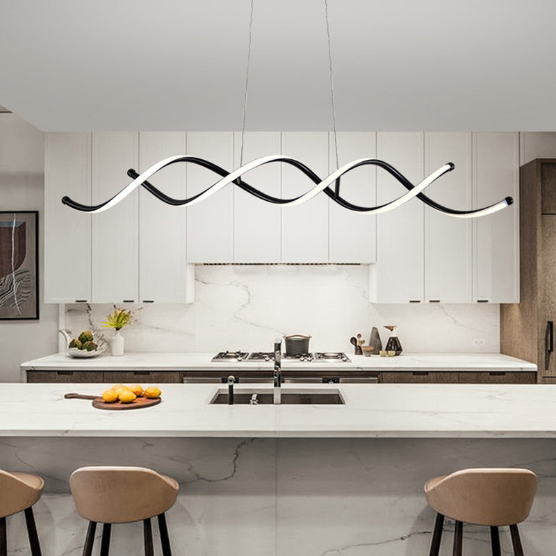 Silicone Black LED Island Light in Modern Simplicity Aluminium Linear Pendant Light for Dining Room