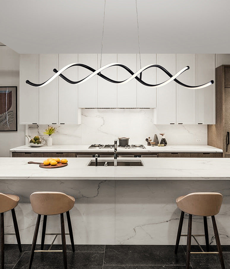 Silicone Black LED Island Light in Modern Simplicity Aluminium Linear Pendant Light for Dining Room
