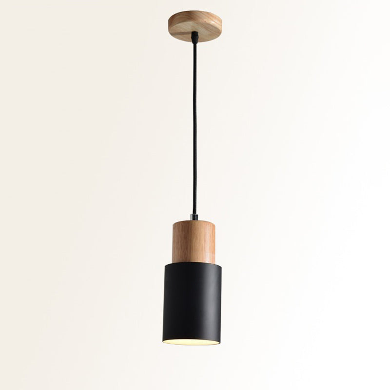 Wooden Cylindrical Single Pendant Light in Modern Concise Style Aluminium Macaron Hanging Lamp
