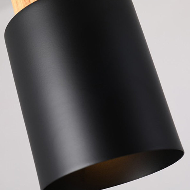 Wooden Cylindrical Single Pendant Light in Modern Concise Style Aluminium Macaron Hanging Lamp