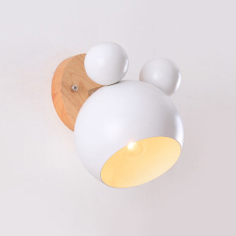 Modern Nordic Macaron Wall Lamp Wooden Globe Wall Light with Wrought Iron Shade