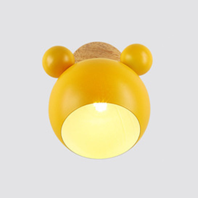 Modern Nordic Macaron Wall Lamp Wooden Globe Wall Light with Wrought Iron Shade