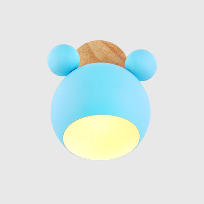 Modern Nordic Macaron Wall Lamp Wooden Globe Wall Light with Wrought Iron Shade