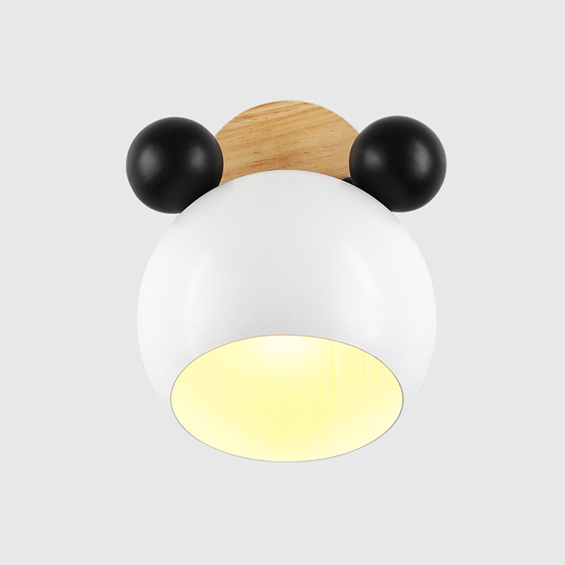 Modern Nordic Macaron Wall Lamp Wooden Globe Wall Light with Wrought Iron Shade