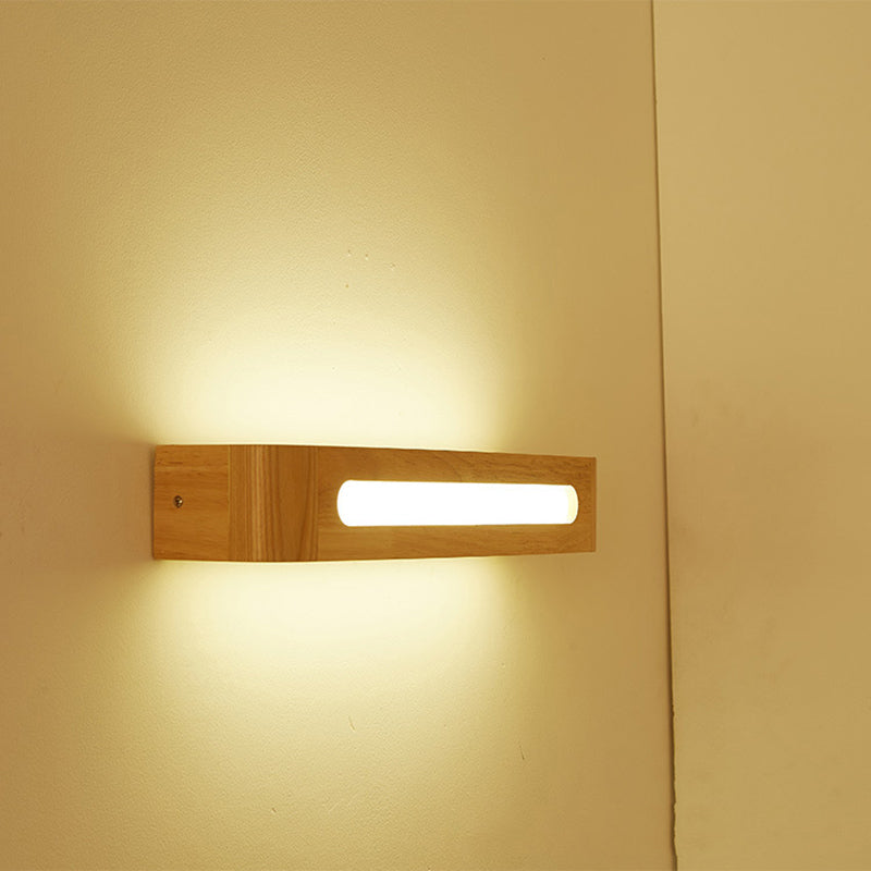 1-Light Retangular LED Wall Sconce Modern Simple Style Wood Wall Lighting in Brown